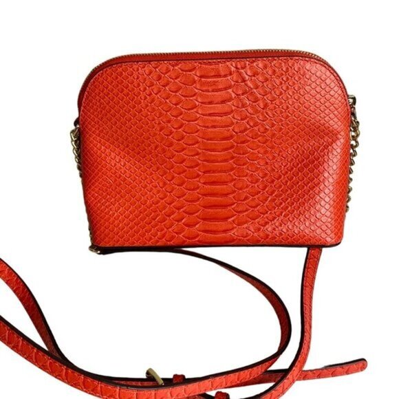 Michael Kors Red Orange Snake‎ Embossed Leather Dome Crossbody Bag With Wallet - Picture 4 of 6
